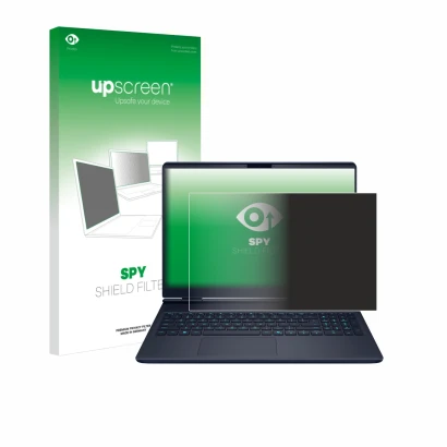 Face avant d’un emballage produit avec le logo de la marque upscreen. À côté, l’appareil Dell Alienware 16X est représenté ave
