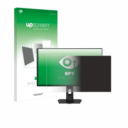 Face avant d’un emballage produit avec le logo de la marque upscreen. À côté, l’appareil ASUS ROG Strix OLED XG27AQWMG est rep