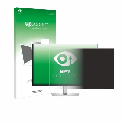 Face avant d’un emballage produit avec le logo de la marque upscreen. À côté, l’appareil Dell P2425E est représenté avec la pr