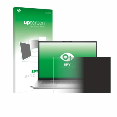 Face avant d’un emballage produit avec le logo de la marque upscreen. À côté, l’appareil Dell Inspiron 16 Plus 7630 est représ