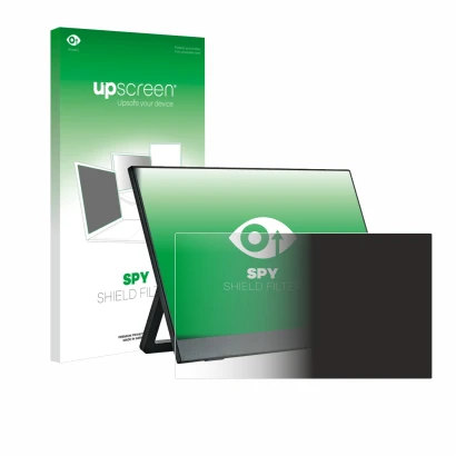 Face avant d’un emballage produit avec le logo de la marque upscreen. À côté, l’appareil Anmite A140W03 14" est représenté ave