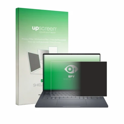 Face avant d’un emballage produit avec le logo de la marque upscreen. À côté, l’appareil Dell Pro Max 14 Premium est représent