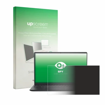 Face avant d’un emballage produit avec le logo de la marque upscreen. À côté, l’appareil Dell Pro 15 Essential PV15250 est rep