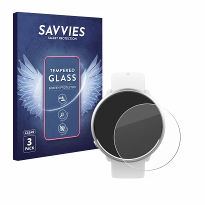 Face avant d’un emballage produit avec le logo de la marque Savvies. À côté, l’appareil Polar Ignite est représenté avec la pr