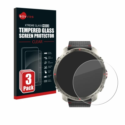 Face avant d’un emballage produit avec le logo de la marque Savvies. À côté, l’appareil Polar Grit X Pro Titan est représenté 