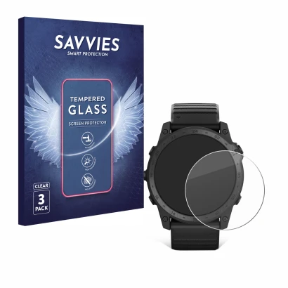 Face avant d’un emballage produit avec le logo de la marque Savvies. À côté, l’appareil Garmin Tactix 7 Pro Ballistics est rep