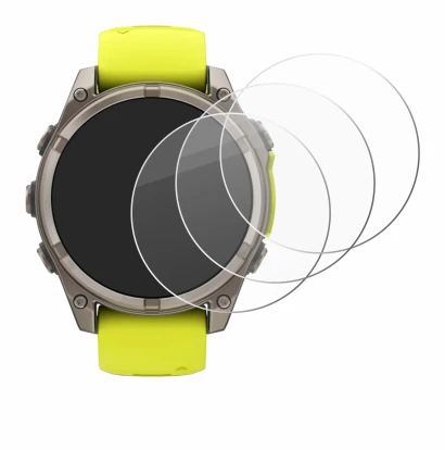 Image de l'appareil Garmin Fenix 8 Solar (47 mm) avec une grande variété de protections d'écran.