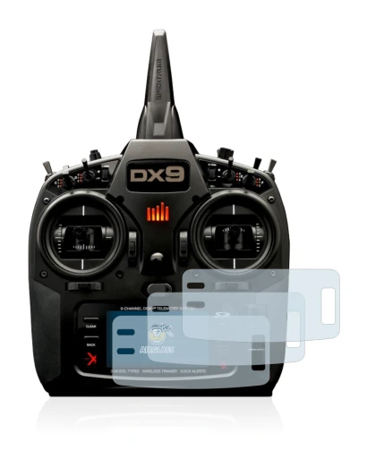 Image de l'appareil Spektrum DX9 avec une grande variété de protections d'écran.