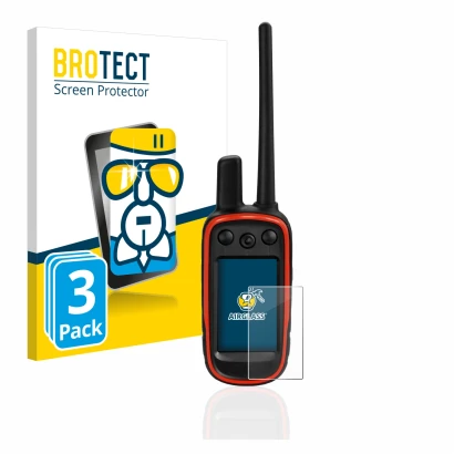 Face avant d’un emballage produit avec le logo de la marque BROTECT. À côté, l’appareil Garmin Alpha 100 est représenté avec l