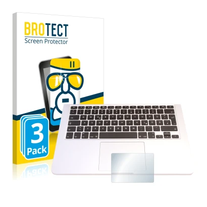 Face avant d’un emballage produit avec le logo de la marque BROTECT. À côté, l’appareil Apple MacBook Pro 13.3" 2015 (Touch Tr