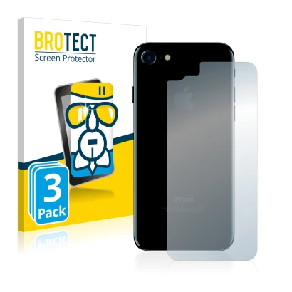 Face avant d’un emballage produit avec le logo de la marque BROTECT. À côté, l’appareil Apple iPhone 7 Le dos (toute la surfac