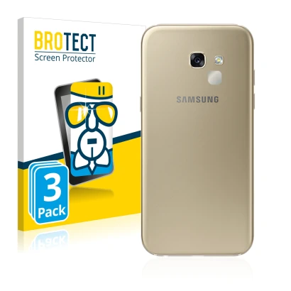 Face avant d’un emballage produit avec le logo de la marque BROTECT. À côté, l’appareil Samsung Galaxy A5 2017 (Caméra UNIQUEM