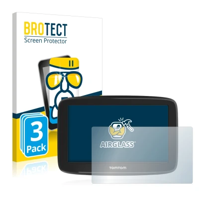Face avant d’un emballage produit avec le logo de la marque BROTECT. À côté, l’appareil TomTom GO Basic 5" est représenté avec