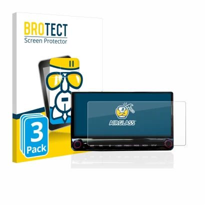 Face avant d’un emballage produit avec le logo de la marque BROTECT. À côté, l’appareil Kia XCeed 2019 Infotainment System 10.