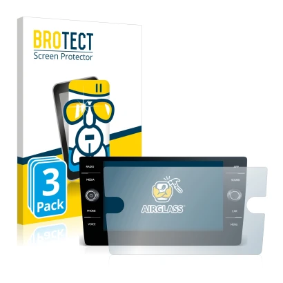 Face avant d’un emballage produit avec le logo de la marque BROTECT. À côté, l’appareil Volkswagen Golf 2017-2019 Discover Med