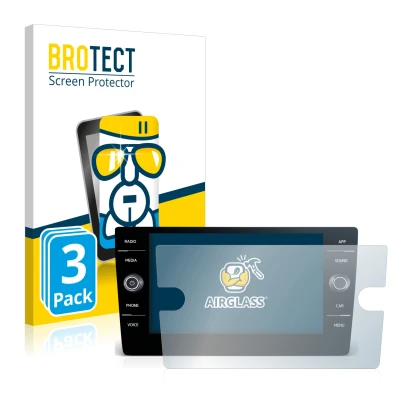 Face avant d’un emballage produit avec le logo de la marque BROTECT. À côté, l’appareil Volkswagen Touran 2017 Discover Media 