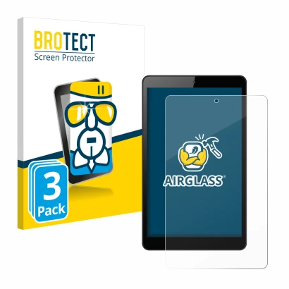 Face avant d’un emballage produit avec le logo de la marque BROTECT. À côté, l’appareil Huawei MediaPad M5 Lite 8" est représe