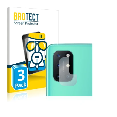 Face avant d’un emballage produit avec le logo de la marque BROTECT. À côté, l’appareil OnePlus 8T (Caméra UNIQUEMENT) est rep