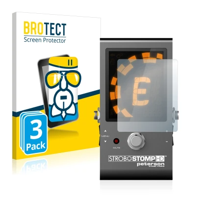 Face avant d’un emballage produit avec le logo de la marque BROTECT. À côté, l’appareil Peterson Strobostomp HD est représenté