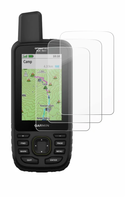 Image de l'appareil Garmin GPSMAP 66sr avec une grande variété de protections d'écran.