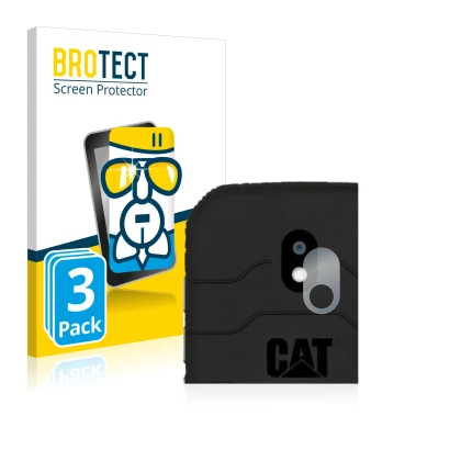 Face avant d’un emballage produit avec le logo de la marque BROTECT. À côté, l’appareil Caterpillar Cat S42 (Caméra UNIQUEMENT