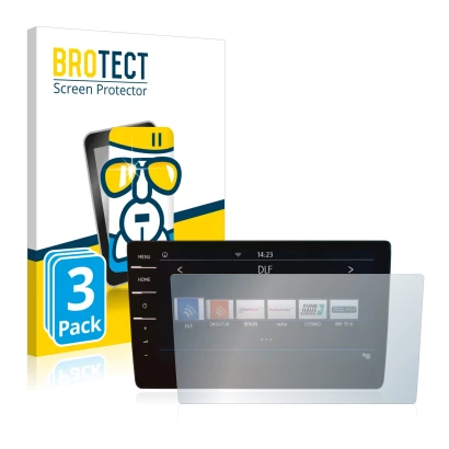 Face avant d’un emballage produit avec le logo de la marque BROTECT. À côté, l’appareil Volkswagen Arteon Shooting Brake TDI 2