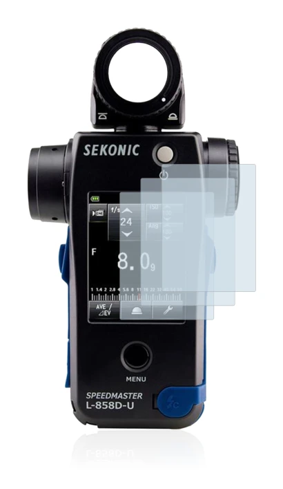 Image de l'appareil Sekonic L858D avec une grande variété de protections d'écran.