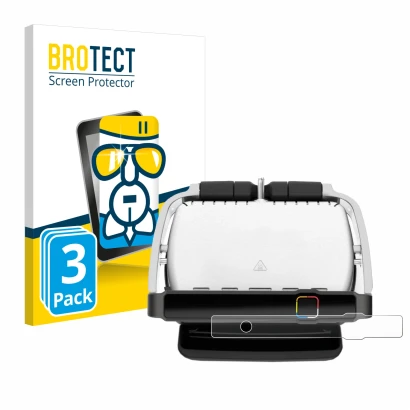 Face avant d’un emballage produit avec le logo de la marque BROTECT. À côté, l’appareil Tefal OptiGrill Elite est représenté a