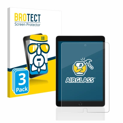 Face avant d’un emballage produit avec le logo de la marque BROTECT. À côté, l’appareil Apple iPad 10.2