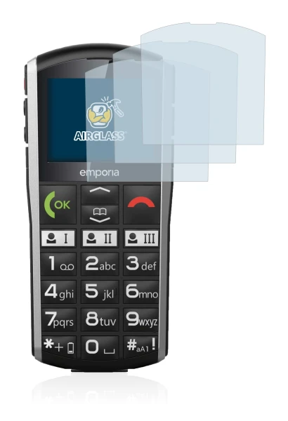 Image de l'appareil Emporia Simplicity avec une grande variété de protections d'écran.