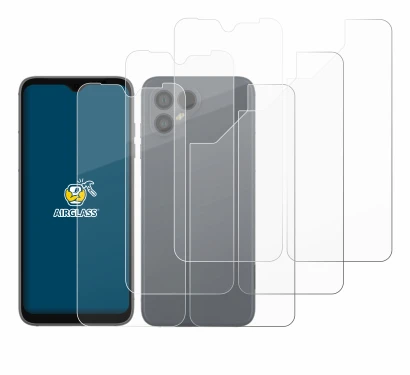 Image de l'appareil Fairphone 4 (Avant+Arrière) avec une grande variété de protections d'écran.