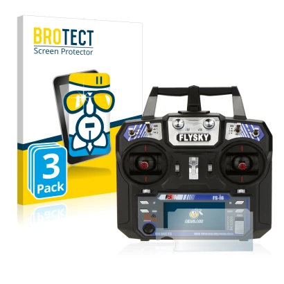 Face avant d’un emballage produit avec le logo de la marque BROTECT. À côté, l’appareil FlySky FS-i6 est représenté avec la pr