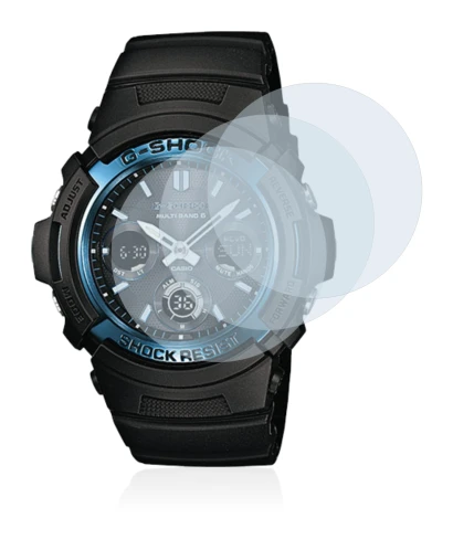 Image de l'appareil Casio AWG M100 avec une grande variété de protections d'écran.