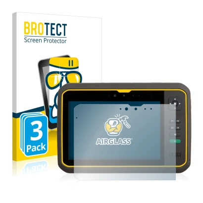 Face avant d’un emballage produit avec le logo de la marque BROTECT. À côté, l’appareil Trimble T7 est représenté avec la prot