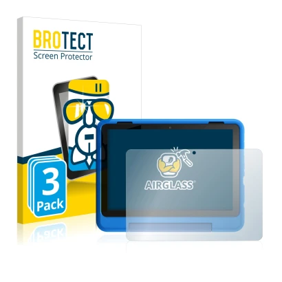 Face avant d’un emballage produit avec le logo de la marque BROTECT. À côté, l’appareil Amazon Fire HD 8 Kids Pro Edition 2021