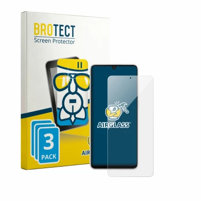Face avant d’un emballage produit avec le logo de la marque BROTECT. À côté, l’appareil Samsung Galaxy A33 5G est représenté a