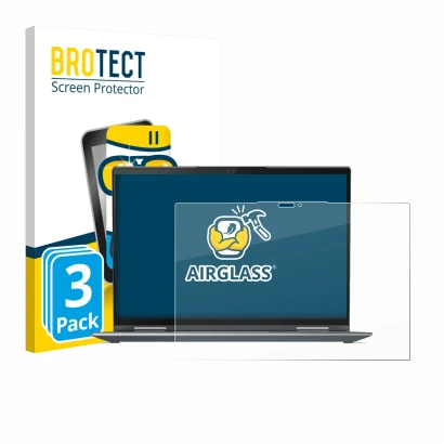 Face avant d’un emballage produit avec le logo de la marque BROTECT. À côté, l’appareil Lenovo ThinkPad X1 Yoga Gen 7 est repr