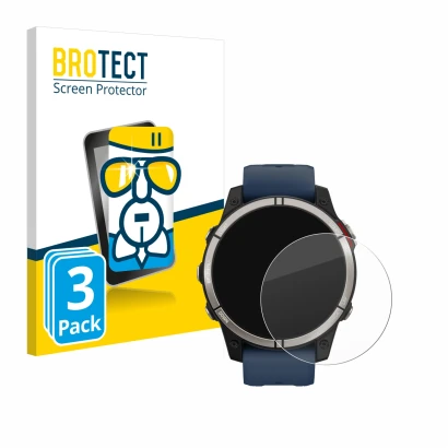 Face avant d’un emballage produit avec le logo de la marque BROTECT. À côté, l’appareil Garmin quatix 7 est représenté avec la