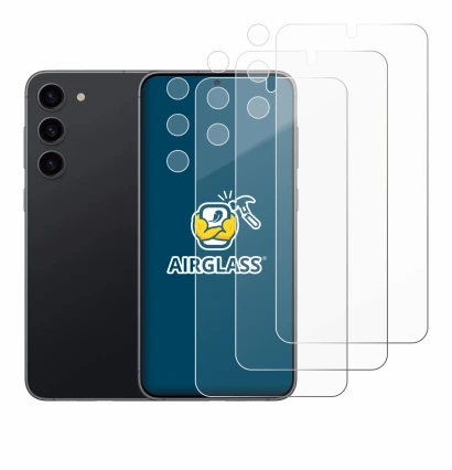 Image de l'appareil Samsung Galaxy S23 (Avant+Caméra) avec une grande variété de protections d'écran.