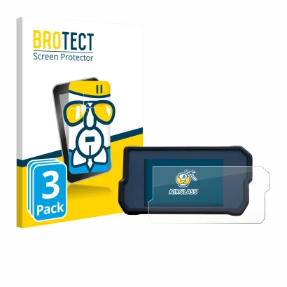 Face avant d’un emballage produit avec le logo de la marque BROTECT. À côté, l’appareil KTM 390 Duke 2019 est représenté avec 