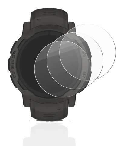 Image de l'appareil Garmin Instinct 2 Solar avec une grande variété de protections d'écran.