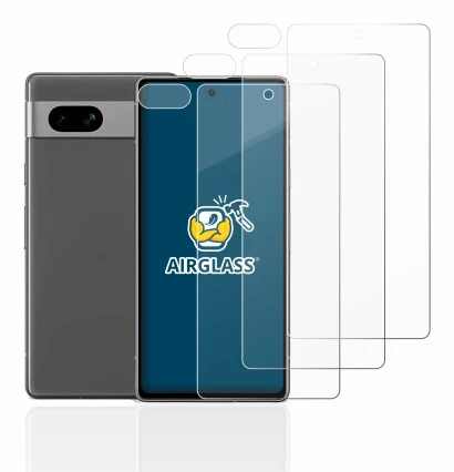 Image de l'appareil Google Pixel 7a (Avant+Caméra) avec une grande variété de protections d'écran.