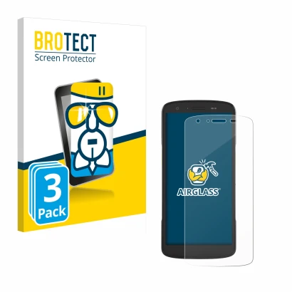 Face avant d’un emballage produit avec le logo de la marque BROTECT. À côté, l’appareil Zebra TC22 est représenté avec la prot