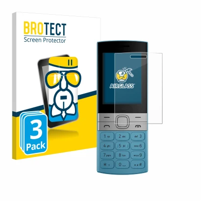 Face avant d’un emballage produit avec le logo de la marque BROTECT. À côté, l’appareil Nokia 150 (2023) est représenté avec l