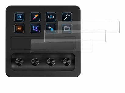 Image de l'appareil Elgato Stream Deck + avec une grande variété de protections d'écran.