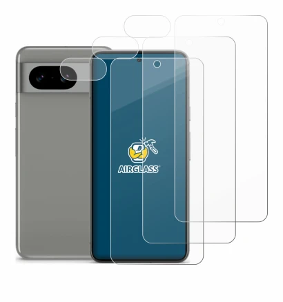 Image de l'appareil Google Pixel 8 (Avant+Caméra) avec une grande variété de protections d'écran.