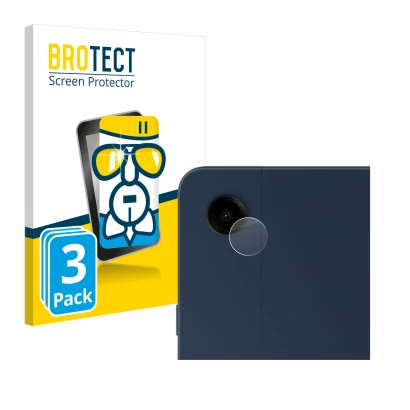 Face avant d’un emballage produit avec le logo de la marque BROTECT. À côté, l’appareil Samsung Galaxy Tab A9 Plus 5G (Caméra 