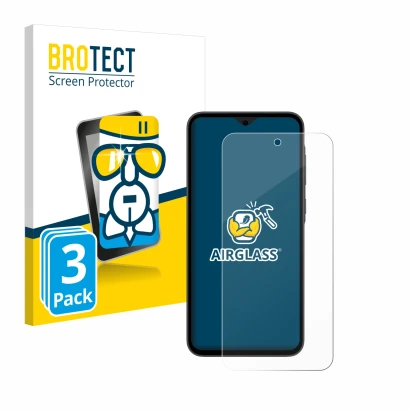 Face avant d’un emballage produit avec le logo de la marque BROTECT. À côté, l’appareil Samsung Galaxy A35 5G est représenté a