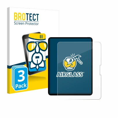 Face avant d’un emballage produit avec le logo de la marque BROTECT. À côté, l’appareil Apple iPad Pro 13" WiFi 2024 est repré