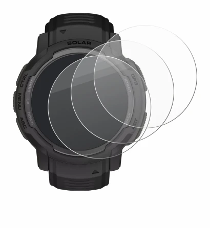 Image de l'appareil Garmin Instinct Crossover Solar avec une grande variété de protections d'écran.